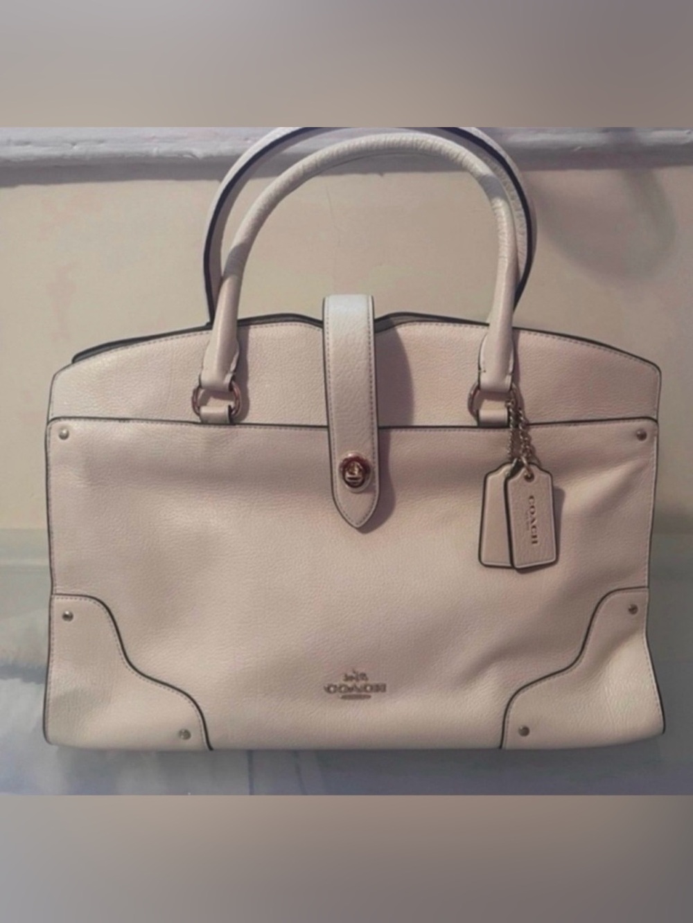 Coach Leather Top-Handle Satchel with gold hardware